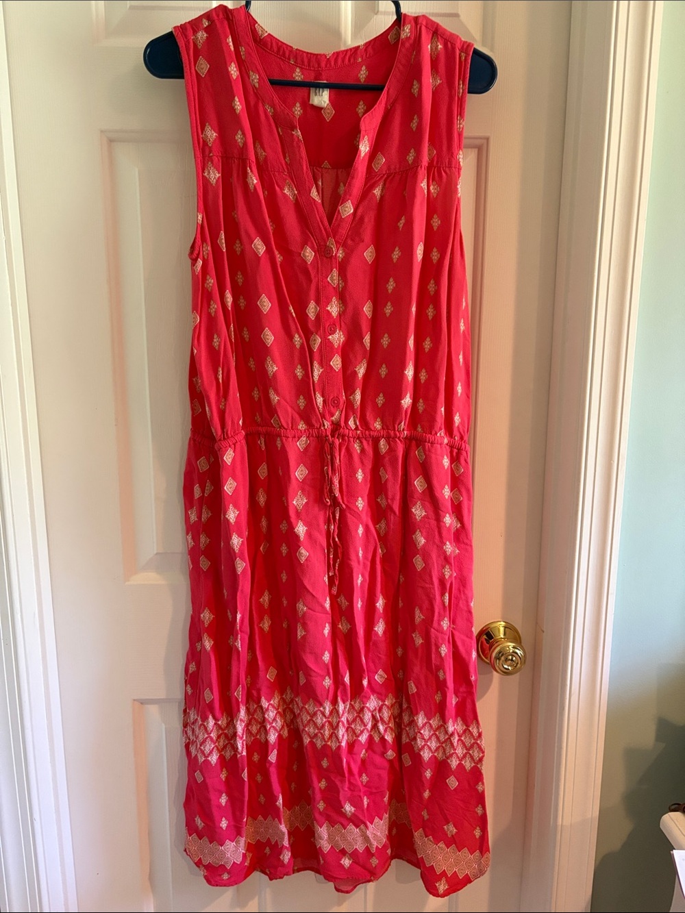 GAP Pink Sleeveless Midi Dress with Metallic Diamond Motif